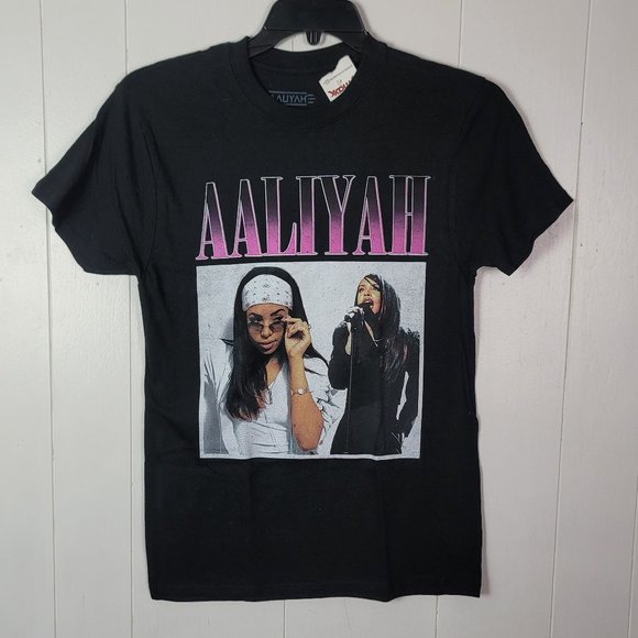 AALIYAH Graphic Cotton Black Rap Tee T-Shirt Vintage Style New Size Small - Picture 1 of 4